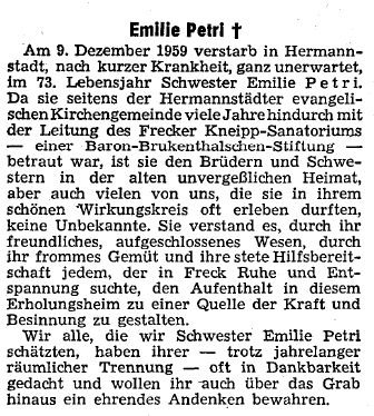 Petri Emilie 1886-1959 Todesanzeige